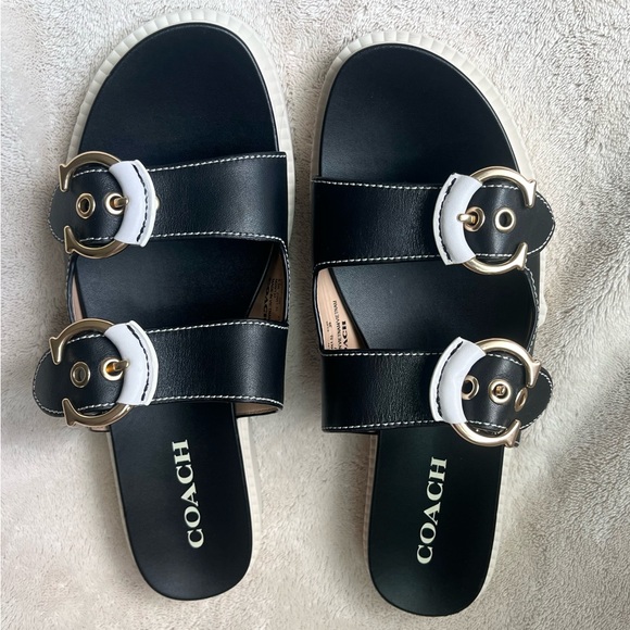 Coach (NWOT) piper leather blue size 8.5 B sandals shoes clothes - Picture 5 of 17